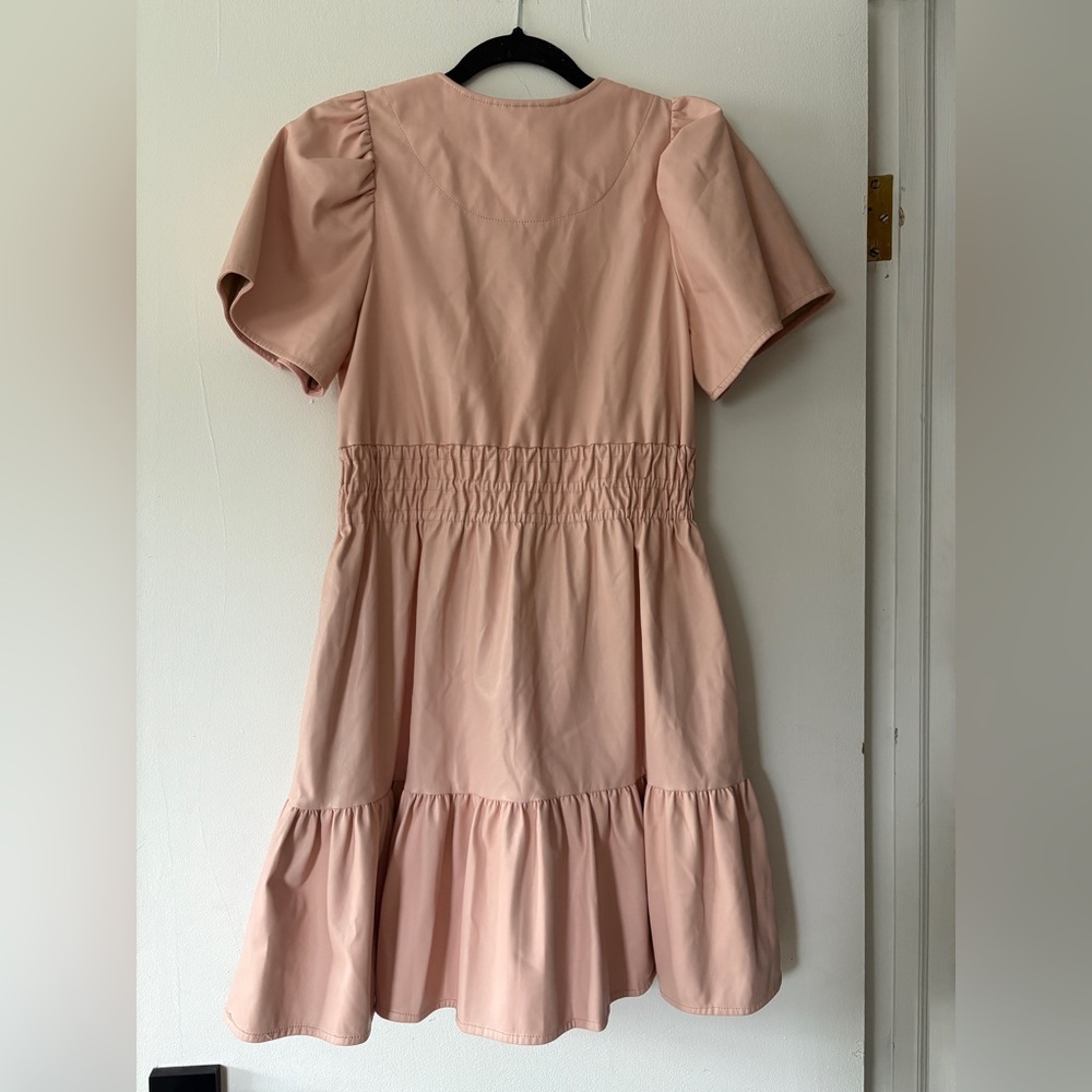Anthropologie Dress The Somerset Vegan Leather Mini Size Small Pink Fit & Flare - Picture 7 of 11